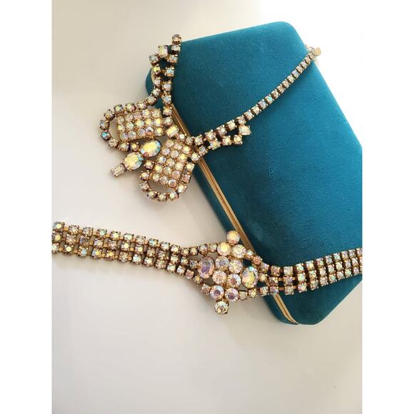 Stunning Vintage Aurora Borealis Rhinestone Bib Choker with Bracelet - Picture 1 of 6